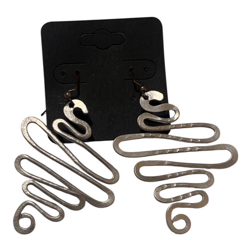 Handmade Hammered Silver-Tone Silver Swirl Earrings